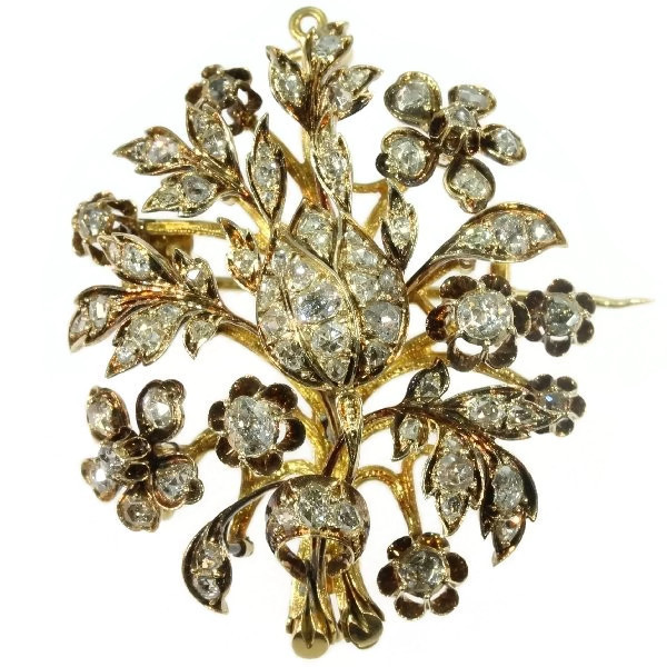 Victorian gold bouquet brooch with beautiful sparkling rose cut diamonds